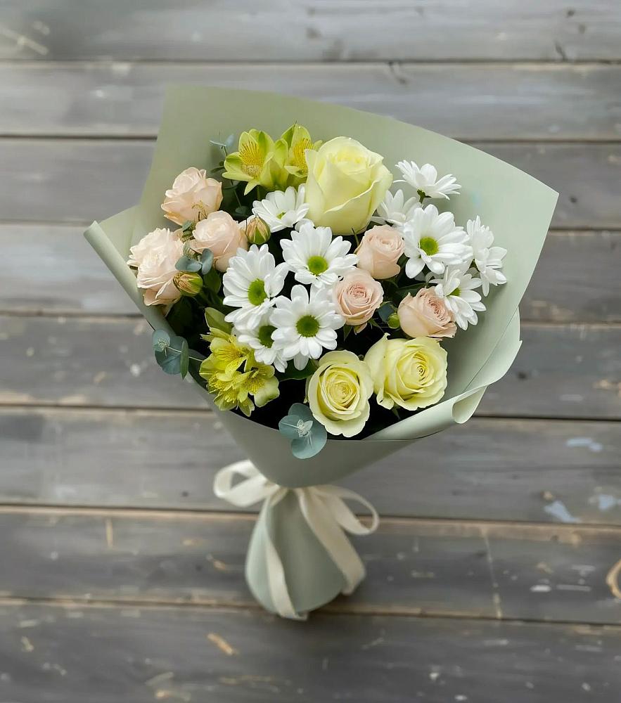 Букет цветов из: Альстромерии, Розы и Хризантемы в Калиновской
