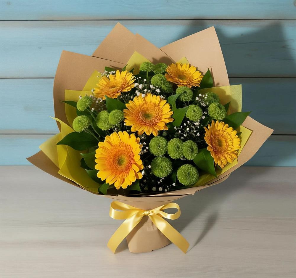 Букет цветов из: Герберы и Хризантемы в Калиновской