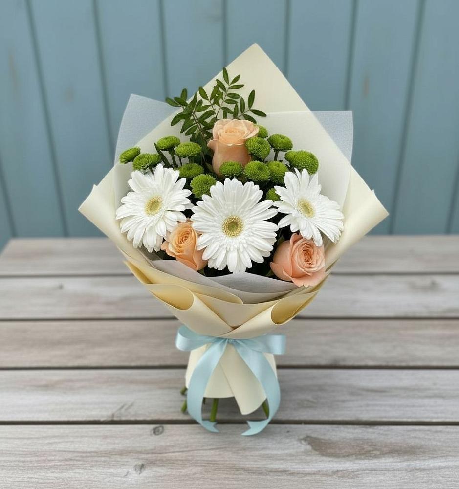 Букет цветов из: Герберы, Розы и Хризантемы в Калиновской