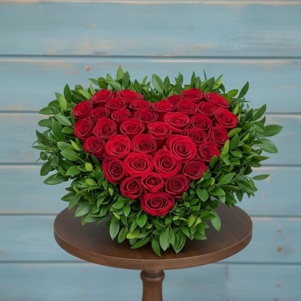 Цветочная композиция из Розы в виде сердца в Калиновской