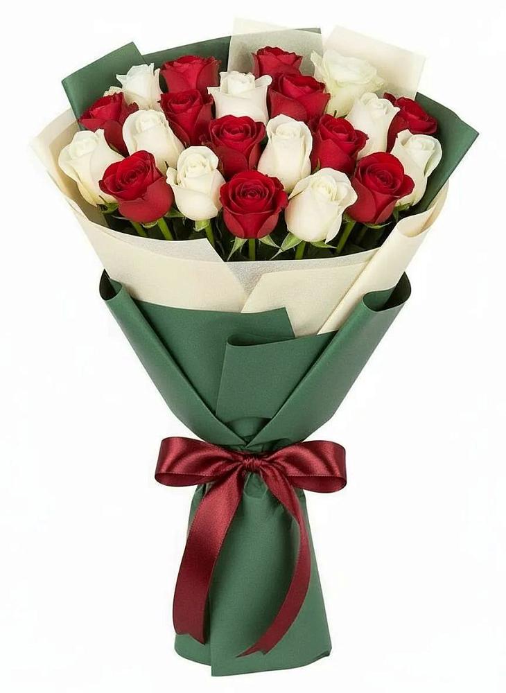 Букет Микс из красных и белых роз в Калиновской