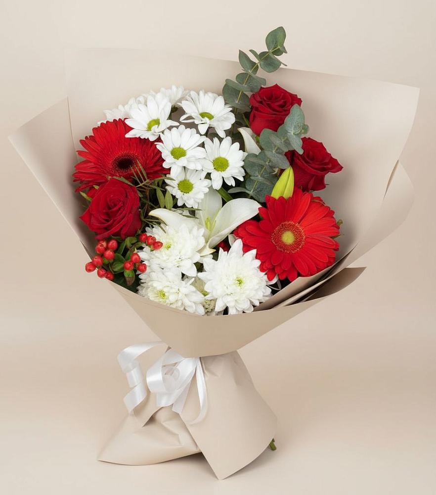 Букет цветов из: Розы, Хризантемы, Герберы и Лилии в Калиновской