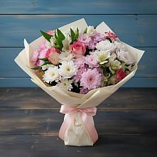 Букет цветов из:  Хризантемы, Альстромерии и Розы #REPLACE_PRED# Калиновской