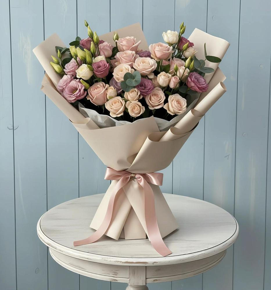 Букет цветов из: Розы и Лизиантусы в Калиновской