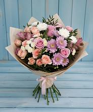Букет цветов из:  Хризантемы, Розы и Альстромерии в Калиновской