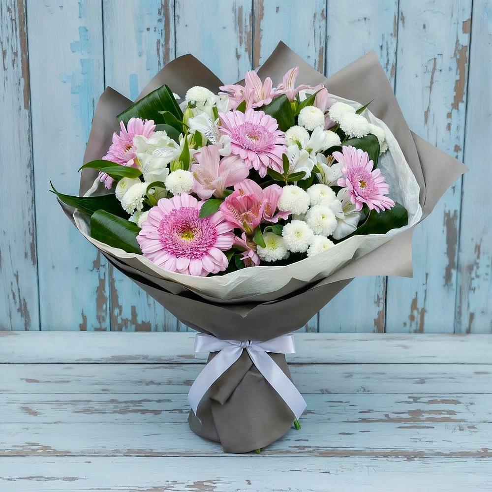 Букет цветов из: Герберы, Альстромерии и Хризантемы в Калиновской