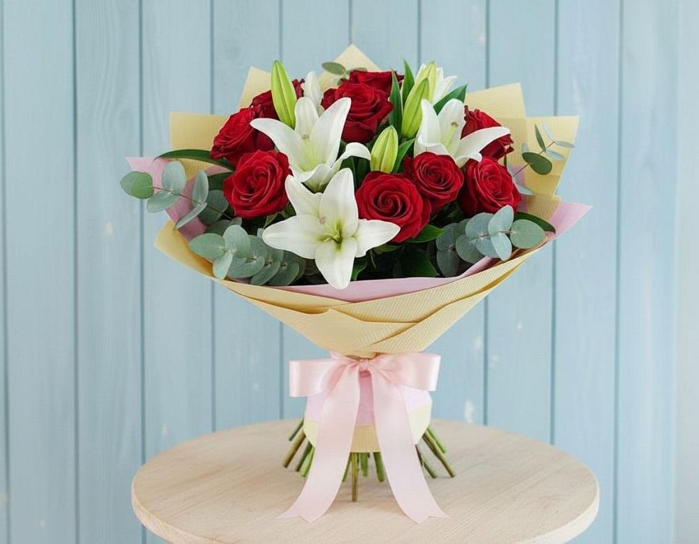 Букет цветов из: Лилии и Розы в Калиновской